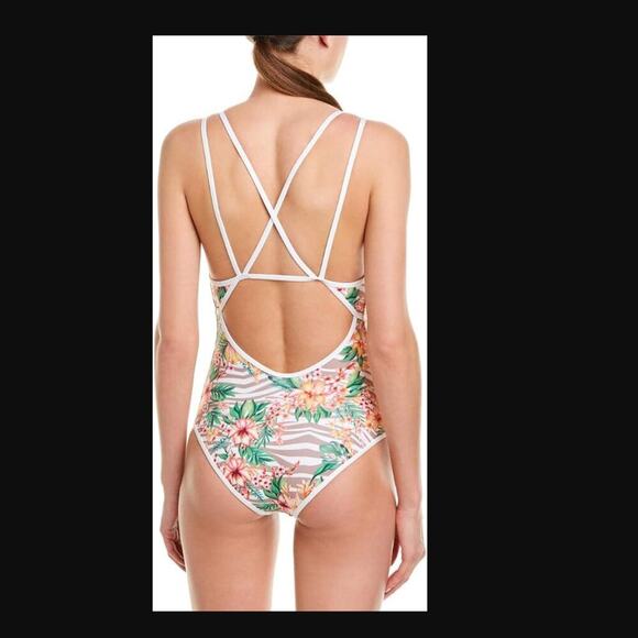 L Space Dakota One Piece Tropical Print Swimsuit Strappy V-Neck Open Back Beach - Picture 8 of 8